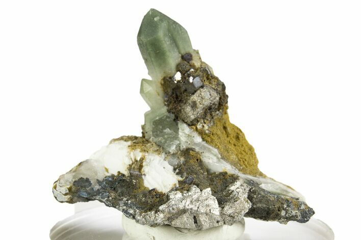 Green Hedenbergite Included Quartz Cluster - Mongolia #331852